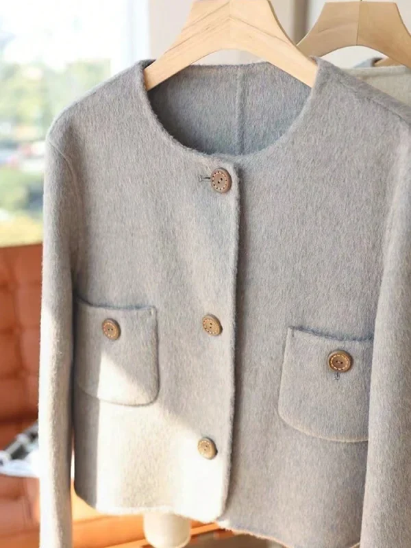 Cappotti di lana corti solidi alla moda per donna Autunno Inverno Abbigliamento donna caldo Abbottonatura Cappotto femminile Nuovo in capispalla 4