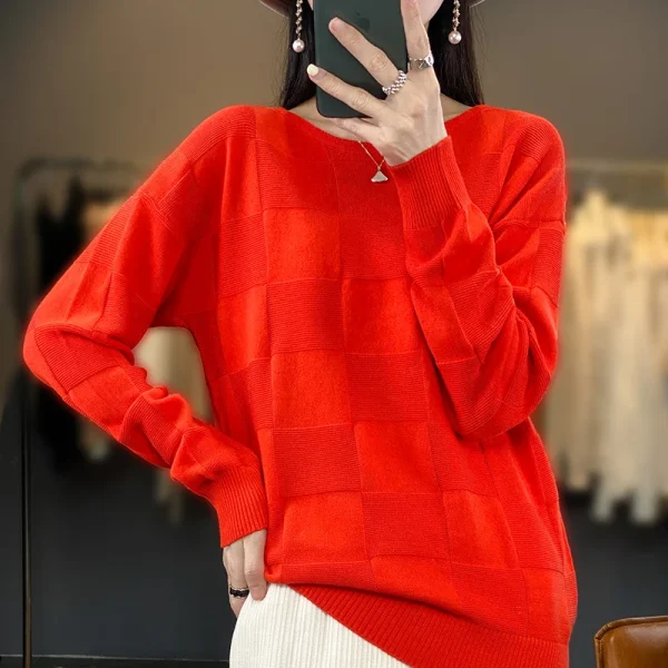 Autunno Inverno Nuove Donne 100% Cotone Morbido Maglione Colletto Rotondo Modello Quadrato Pullover Allentato Moda Maglieria Casual Base Top 5