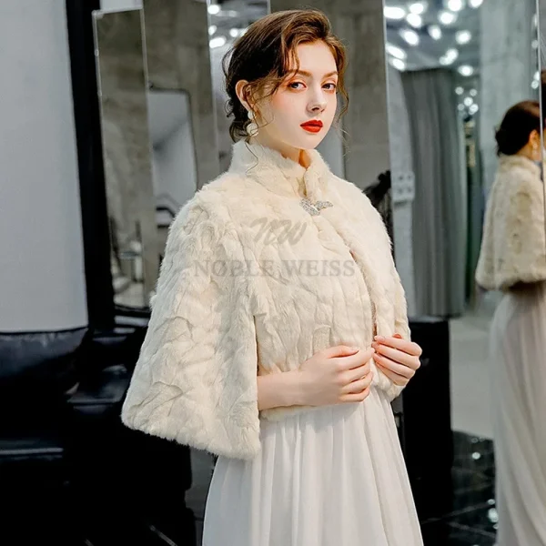 Mantello da sposa da donna in pelliccia sintetica, mantello invernale caldo da sera, mantello da damigella d'onore, giacca bolero da ballo 4
