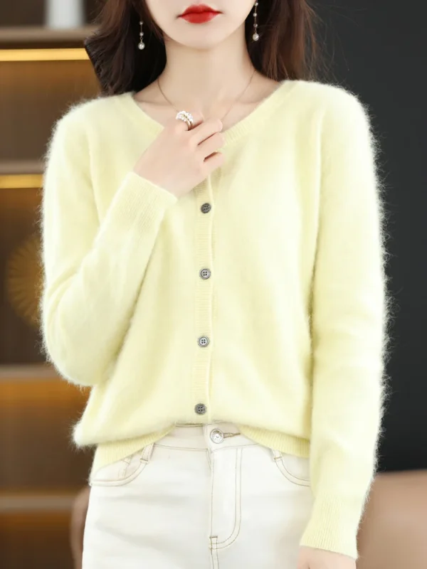 LHZSYY Cardigan da donna Super caldo maglioni di cashmere visone puro O-collo maglione femminile allentato cardigan in maglia tinta unita da donna 2
