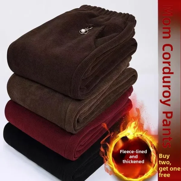 Pantaloni di velluto a coste ispessiti per donna Primavera Autunno Inverno Pantaloni a gamba dritta a vita alta Pantaloni larghi comodi 2