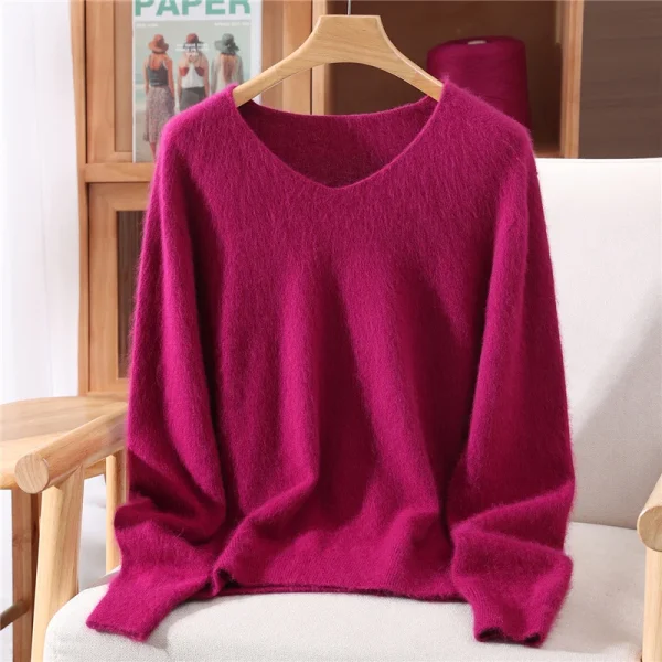 Autunno Inverno Visone Cashmere Donna Maglione Con Scollo A V Pullover Moda Basic Morbido Abbigliamento Caldo 100% Visone Cashmere Maglieria Magliette E Camicette 4