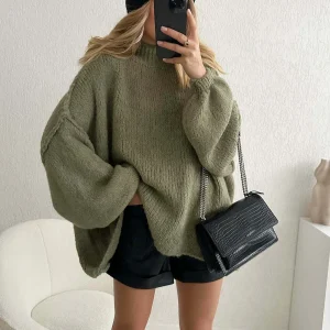 New Fall/winter Women's Sweater Solid Color Semi-turtleneck Casual Commuter Style Knit Pullover Loose Sweater Simple All-match 1