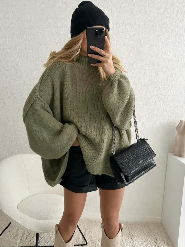 New Fall/winter Women's Sweater Solid Color Semi-turtleneck Casual Commuter Style Knit Pullover Loose Sweater Simple All-match 1