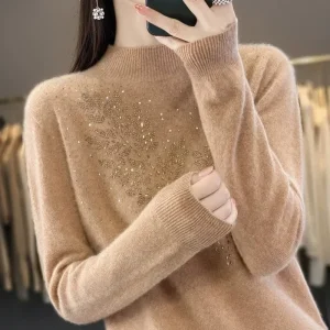 Maglioni da donna spessi caldi autunno inverno collo a lupetto moda pullover manica lunga maglione basic camicia con fondo lavorato a maglia maglione coreano 1