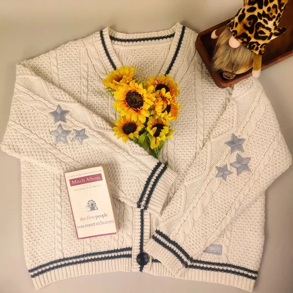 Maglioni larghi con stella ricamata vintage per donna Cardigan lavorato a maglia oversize monopetto a maniche lunghe Taylor Top a maniche lunghe 5