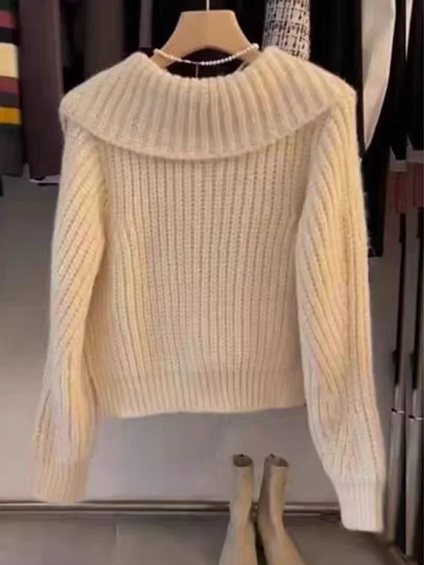 Maglione cardigan con colletto alla Peter Pan di nuova moda da donna maglione monopetto allentato casual cappotto autunno inverno abiti lavorati a maglia 6
