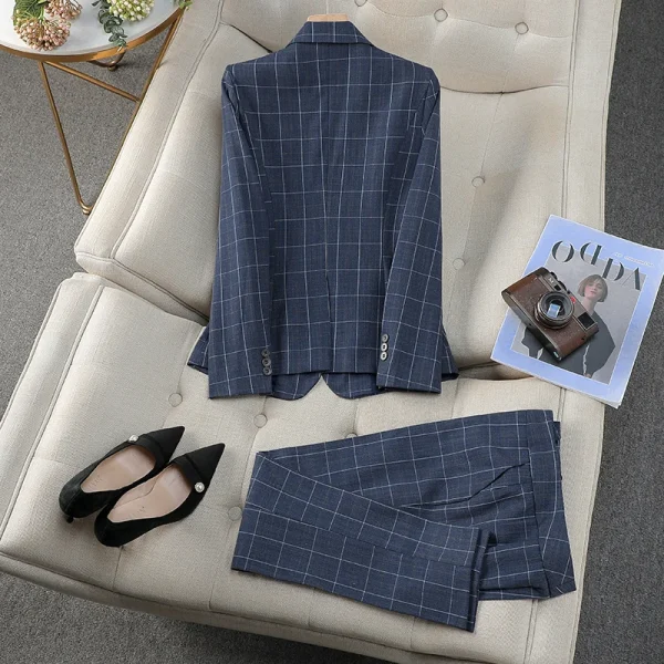 NAVIU Khaki Blu Plaid Abiti Donna Primavera 2025 Nuovo Prfessional High End Casual Blazer e Pantaloni Set Office Lady Abbigliamento da lavoro 2
