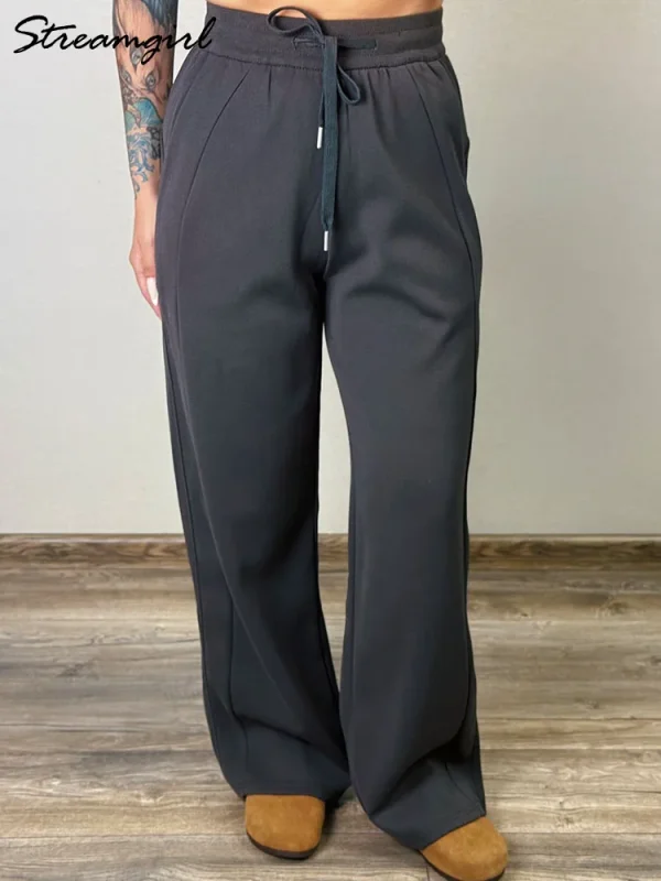 Pantaloni sportivi grigi a gamba dritta Pantaloni neri a gamba larga da donna Pantaloni larghi a vita alta autunnali Pantaloni sportivi da jogging bianchi per le donne 4