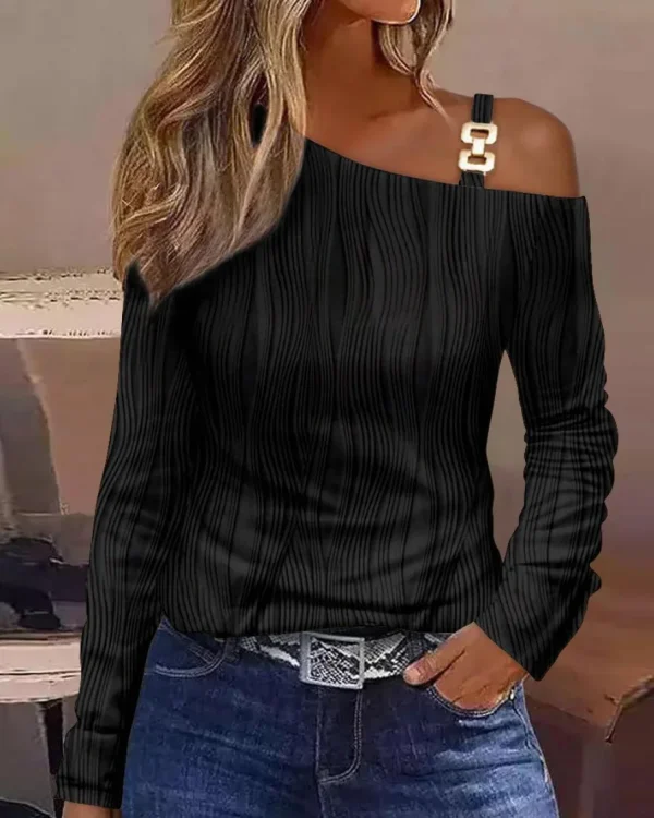 Top da donna con spalle scoperte, maniche lunghe, camicie casual in tessuto jacquard, camicetta a tunica con nodo twist 3