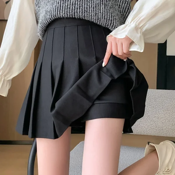Gonne a pieghe di lana autunno inverno Donna Nuova minigonna dimagrante a vita alta coreana Gonna a trapezio con cerniera laterale stile preppy da donna 2