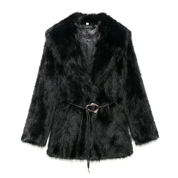 Cappotto medio lungo da donna con colletto decorativo con cintura tinta unita Cappotto ampio a maniche lunghe autunno/inverno 2