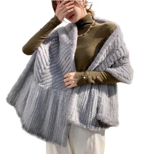 2020 scialle di pelliccia di visone lavorato a maglia da donna 100% mantelle di pelliccia vera zaffiro grigio signora inverno importato sciarpa di pelliccia di visone cravatte avvolge silenziatori 1