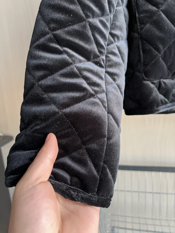 ETJ 2025 Inverno Nuovo Elegante abbigliamento da donna in velluto nero girocollo trapuntato giacca in cotone a maniche lunghe 9828986 5