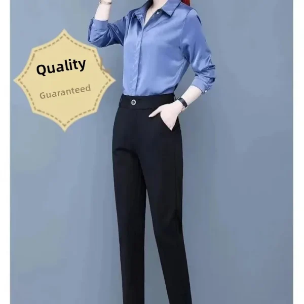 Pantaloni da donna a gamba dritta spessa foderata in pile a vita alta Pantaloni da lavoro autunno inverno Pantaloni professionali OL neri dimagranti drappeggiati 4