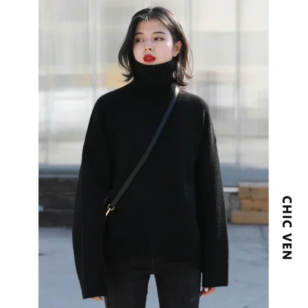 CHIC VEN maglione da donna coreano maglioni dolcevita allentati caldo pullover solido maglieria top femminili di base autunno inverno 2022 4