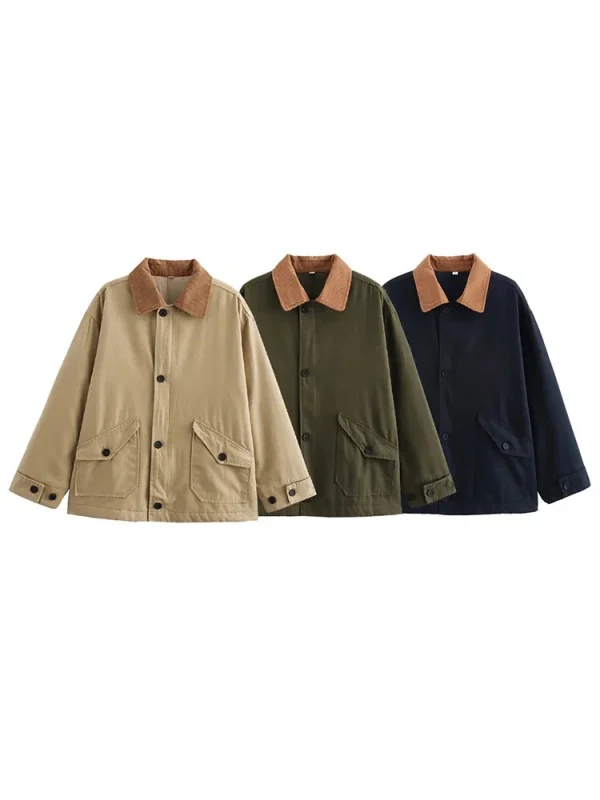 Donna Patchwork Colour Blocking Design Giacca monopetto con risvolto Nuovo stile casual vintage Manica lunga Giacca di cotone caldo pendolare Donna 2