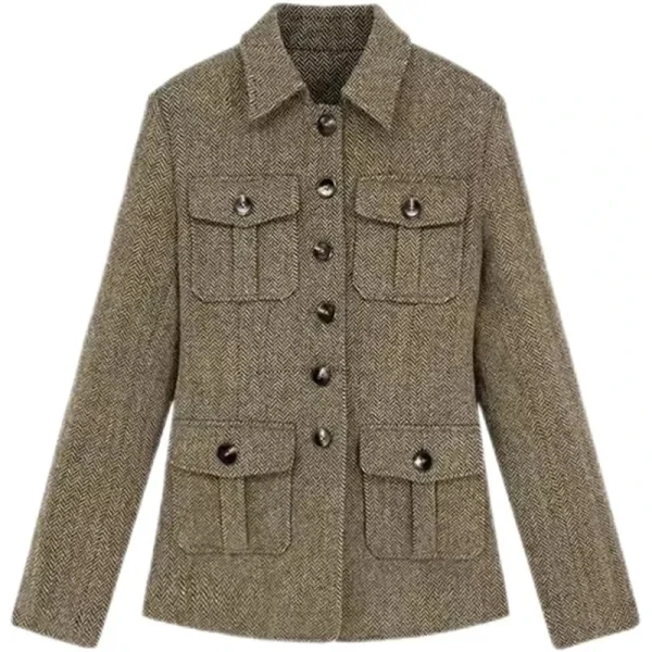 Giacca di lana da donna 2025 Autunno Inverno Retro Slim High End Cappotto corto femminile Moda Comodo temperamento Cappotto da donna 3
