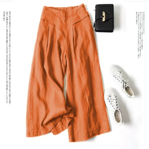 Vendita calda donna lino gamba larga pantaloni corti gonna ampia fascia elastica sottile vita dimagrante pantaloni estivi al polpaccio oversize 4