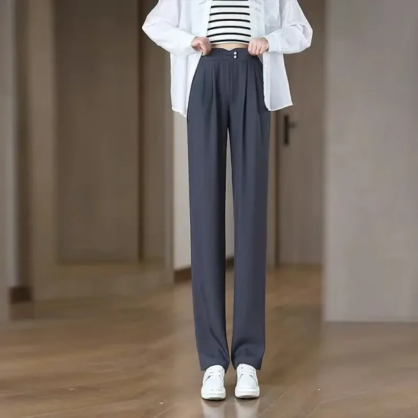 Summer New Ice Silk Cool Casual Pants Women High Waist Slimming Tall Draping Narrow Version Straight Leg Trousers 3