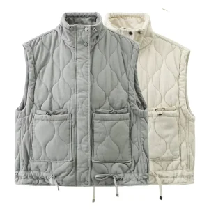 Nuova versatile giacca da donna senza maniche con colletto rialzato e tasca decorativa, gilet in cotone, giacca a spalla larga 1
