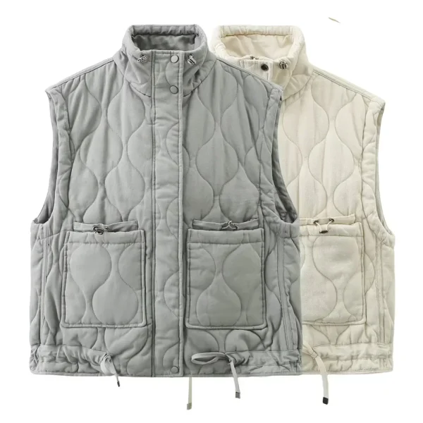 Nuova versatile giacca da donna senza maniche con colletto rialzato e tasca decorativa, gilet in cotone, giacca a spalla larga 1