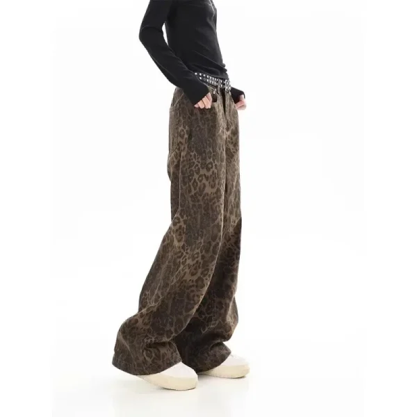 2025 Jeans vintage americani con stampa leopardata Donna Autunno Inverno Nuovo design Senso Piccola tuta a tubo dritto Pantaloni casual 6