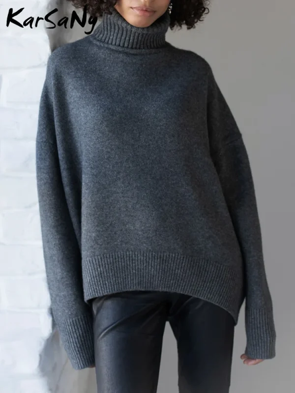 Maglioni spessi da donna Dolcevita oversize da donna Pullover bianchi caldi invernali Maglione oversize a collo alto lavorato a maglia per top da donna 5