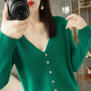 Cardigan lavorato a maglia taglie forti Maglione da donna vestibilità ampia Giacca corta autunno/inverno Manica lunga Strato base Design con scollo a V 1