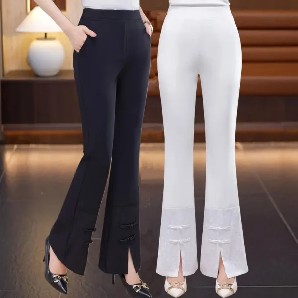 Pantaloni casual da donna Pantaloni svasati in chiffon slim fit Pantaloni da donna in raso Abbigliamento slim fit Set a vita alta Autunno Nuovo articolo W48 2