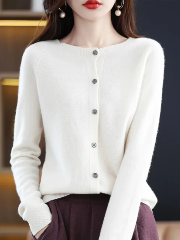 Nuova Moda Primavera 100% Lana Merino Delle Donne O-Collo Cardigan Maglione di Cachemire 2024 Abbigliamento Femminile Grace Maglieria Coreano Magliette E Camicette 5