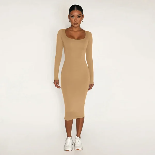 Autunno inverno donna tinta unita velluto manica lunga Skinny avvolto Hip Dress aderente Sexy Streetwear Party elegante Club 3