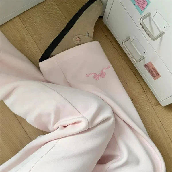 Pantaloni casual foderati in pile ricamati simpatico cartone animato Pantaloni da donna a vita alta dimagranti a gamba larga Pantaloni lunghi fino al pavimento Autunno Inverno Nuovo St 3