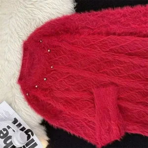 Maglione lavorato a maglia in peluche retrò per uomo donna in autunno inverno nuovo maglione appiccicoso morbido stile pigro allentato casual elegante 1