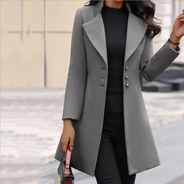 Cappotto autunnale e invernale europeo e americano Cappotto coreano in lana con bottoni slim di media lunghezza tinta unita 4