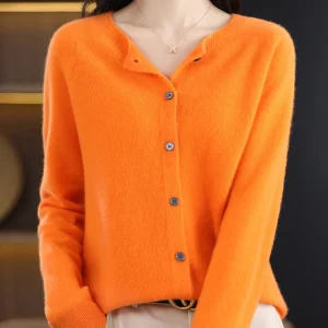 Vestiti eleganti da donna Autunno Inverno Maglione 100% lana merino Cardigan maglione lavorato a maglia morbido cashmere O-Collo coreano monopetto 1