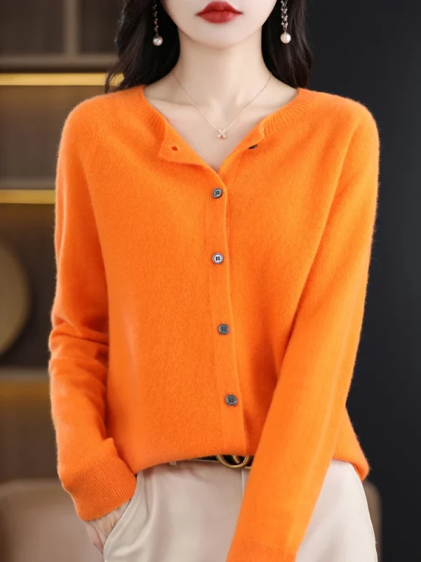 Vestiti eleganti da donna Autunno Inverno Maglione 100% lana merino Cardigan maglione lavorato a maglia morbido cashmere O-Collo coreano monopetto 1