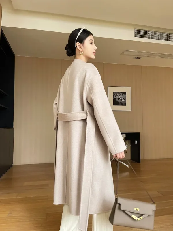 Cappotto di lana con colletto doppio scopo Bottone in corno Cappotto di lana 100% da donna Doppi strati Autunno Inverno Giacca lunga Trench spesso # 23 4