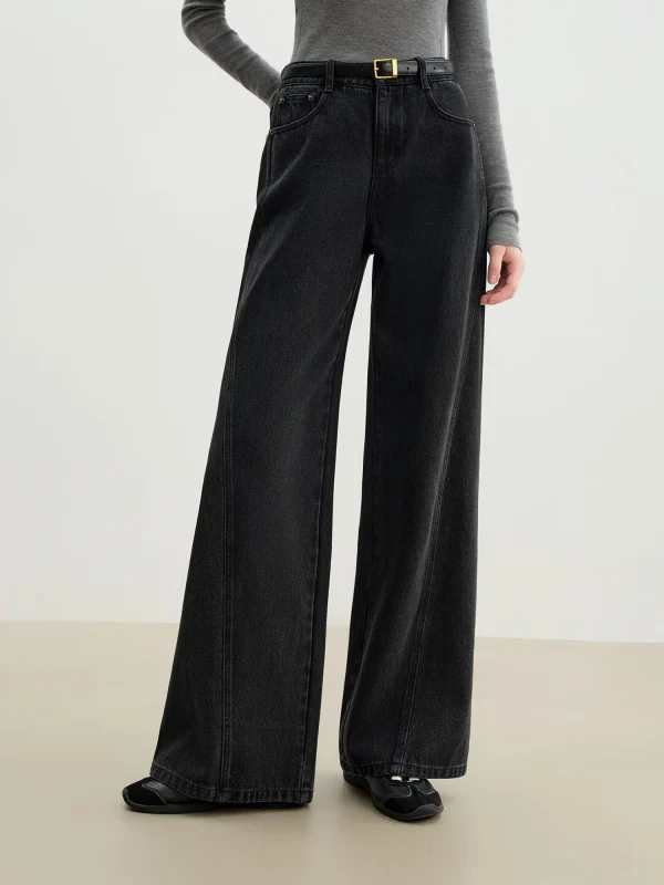 ZIQIAO 2025 Nuovo arrivo dimagrante a vita alta taglio dritto jeans a gamba larga elegante design raschiante denim di cotone per l'inverno 5