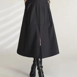LOUIS YAO Gonne longuette nere eleganti da donna 2024 Vita alta Pendolarismo Casual Una linea Ombrello Gonna lunga con spacco e tasche 1