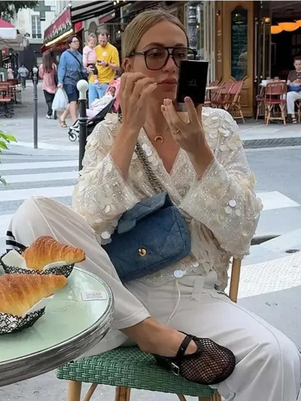 YENKYE Nuove Donne di Autunno Con Paillettes Kimono Giacca Cappotto Manica Lunga Con Scollo A V Femminile Casual Allentato Della Tuta Sportiva Chic Lady Wrap Abiti 1