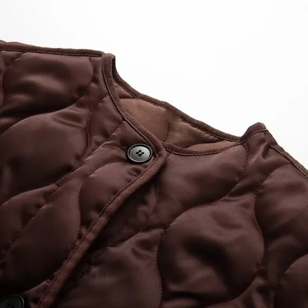 Cappotto giacca in cotone trapuntato allentato a maniche lunghe con tasca grande retrò tinta unita da donna autunno 2025 3