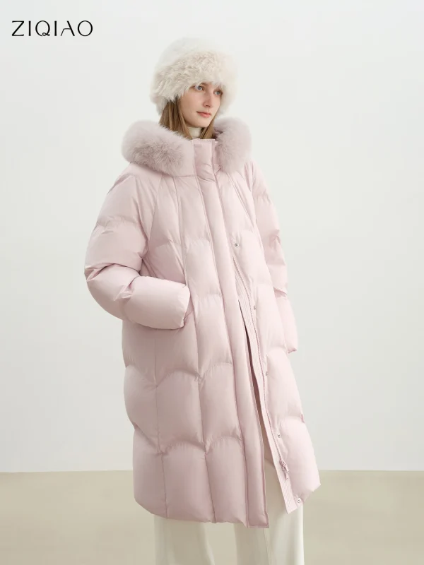 ZIQIAO Petite Piumini da donna Inverno 2025 Nuovo piumino con collo in pelliccia di volpe stile coreano addensato Dolce che riduce l'età 1