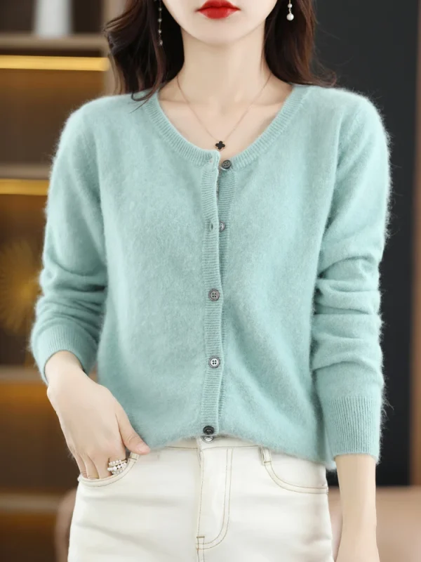 LHZSYY Cardigan da donna Super caldo maglioni di cashmere visone puro O-collo maglione femminile allentato cardigan in maglia tinta unita da donna 3