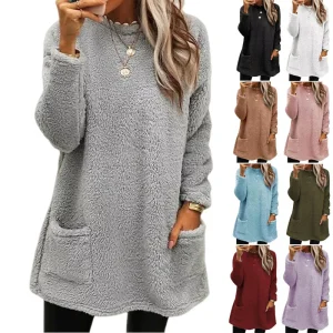 2024 Donne di Inverno Caldo Cappotto Con Cappuccio Streetwear Tasca In Pile Thinken Sweatershirt Autunno Femminile Casual Allentato Abiti Con Cappuccio Magliette E Camicette 1