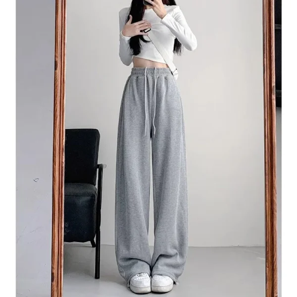 Vendita calda ragazze comodi pantaloni a gamba larga pantaloni larghi a vita alta con coulisse femminile pantaloni casual alla moda streetwear da donna 5