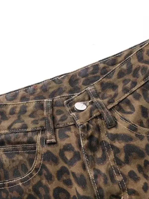 2025 Jeans vintage americani con stampa leopardata Donna Autunno Inverno Nuovo design Senso Piccola tuta a tubo dritto Pantaloni casual 5