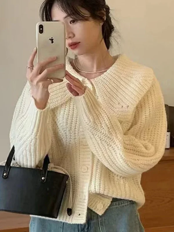 Maglione cardigan con colletto alla Peter Pan di nuova moda da donna maglione monopetto allentato casual cappotto autunno inverno abiti lavorati a maglia 5