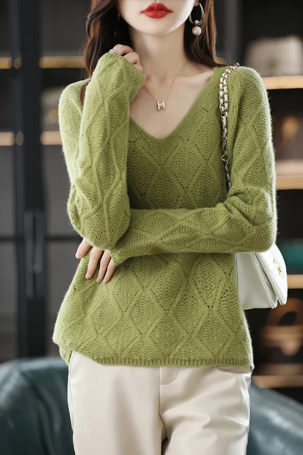 Maglione da donna in lana merino 100% moda basic con scollo a V pullover in cashmere abbigliamento donna semplice comfort morbido caldo top casual solido 5