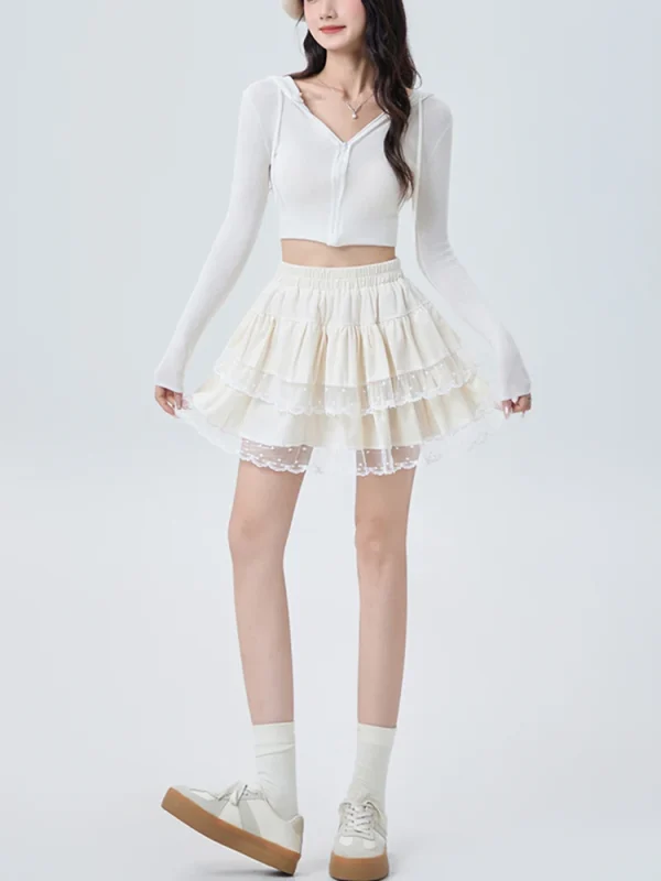 Gonna da balletto Y2K da donna in velluto con design a torta a vita alta soffice corto in pizzo vestibilità slim autunno inverno abbigliamento da festa 5